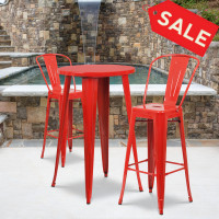 Flash Furniture CH-51080BH-2-30CAFE-RED-GG 24" Round Metal Bar Table Set with 2 Cafe Barstools in Red